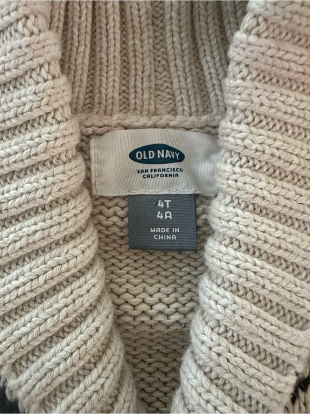 Old Navy 4T Toddler Boy Cream Shawl Collar Cardigan Sweater Fair Isle Holiday